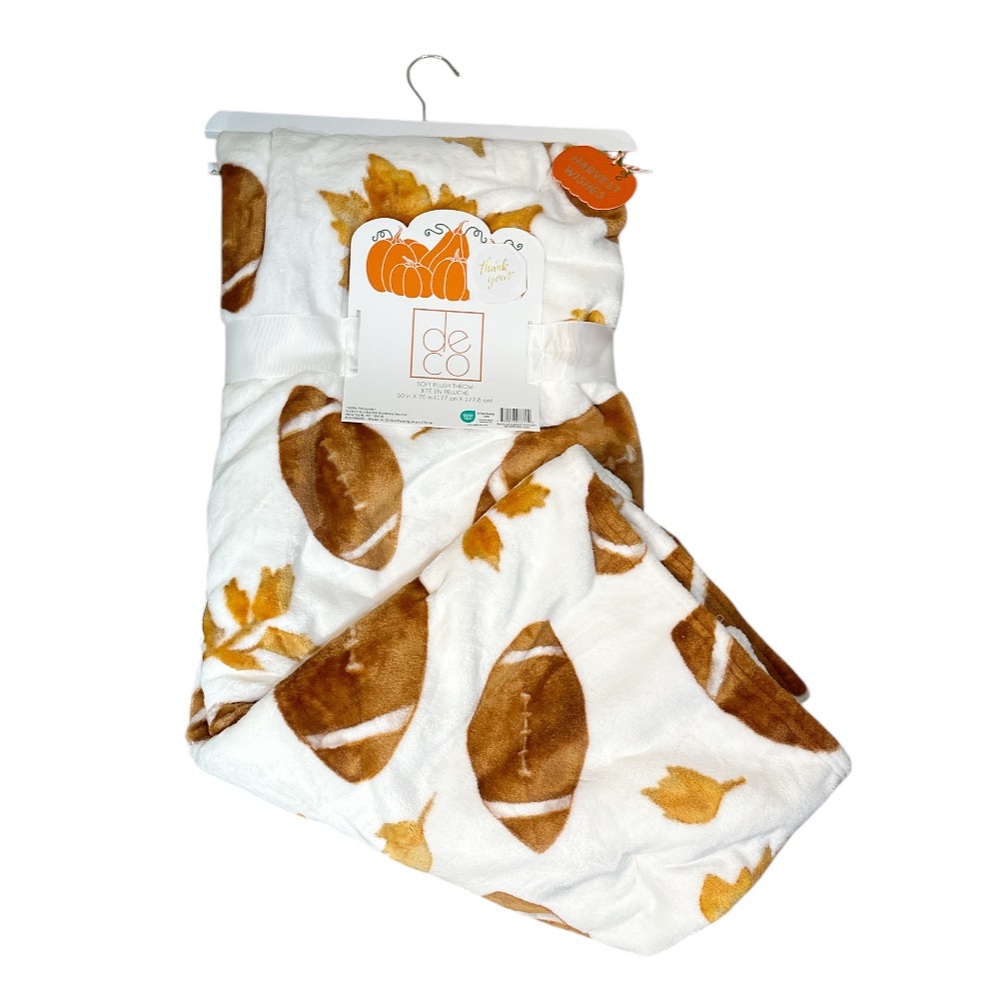 NEW Enchante Deco FOOTBALL & FALL LEAVES Throw Blanket